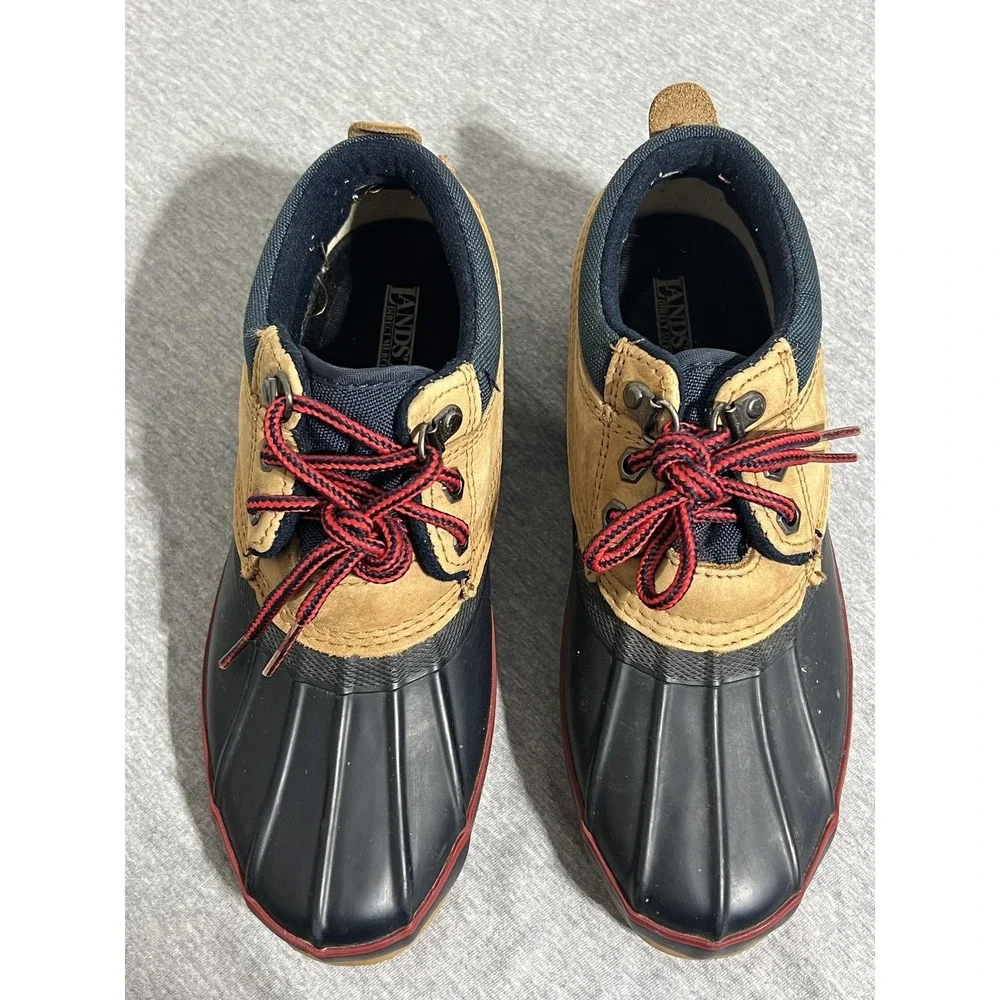 Lands' End Duck Shoes Mens Size 7 Tan Black Leather Rubber Rain Low Traction